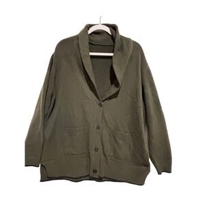 BLOOMCHIC Olive Green Shawl Collar Cardigan Sweater Pocket Button sz 18-20‎ work